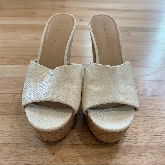 Veronica Beard White Python High Cork Wedges Size 8 M - Picture 4 of 9